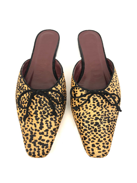 Gina Cheetah Print Hide Flat Mules | Size 38
