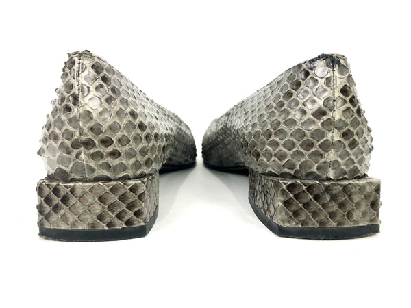 Grey Snakeskin Square Toe and Heel Shoes | Size 8