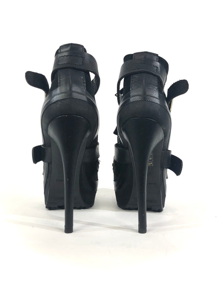 Black Aviator Buckle Stiletto Ankle Booties | Size EU 37.5 - US 6.5