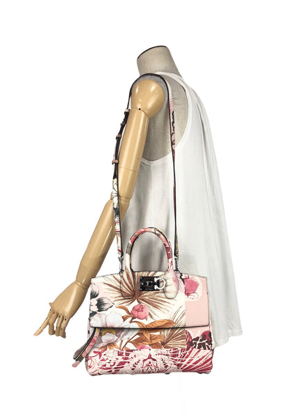 New Bianco Floral Stamped Calfskin Studio Tote