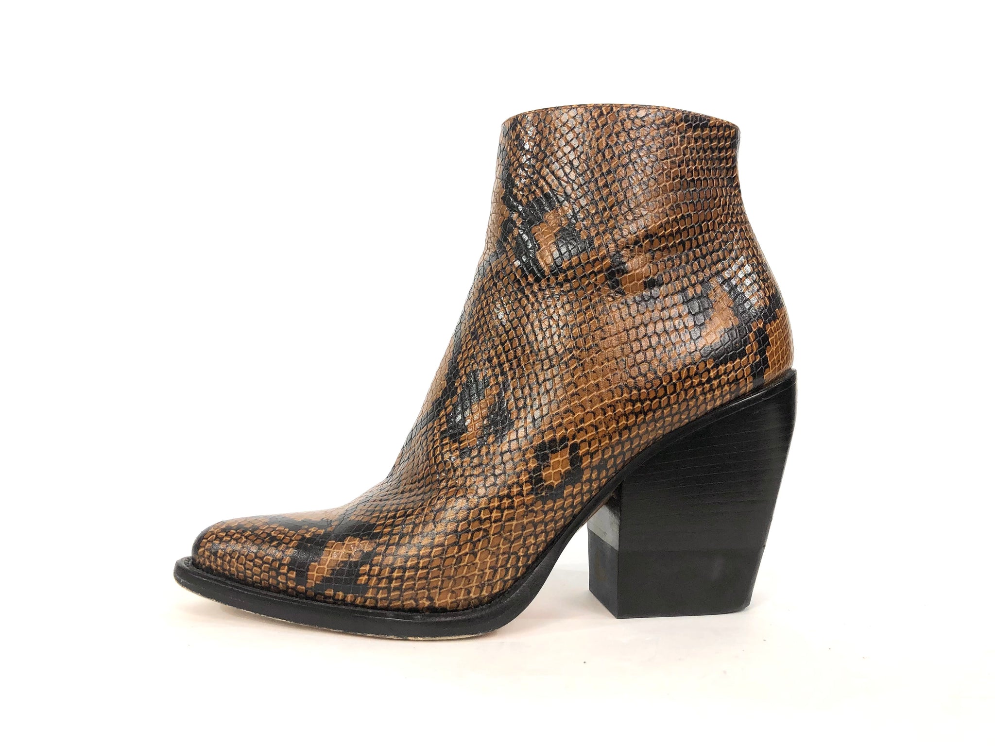 Python Printed Leather Ankle Boots | Size 8