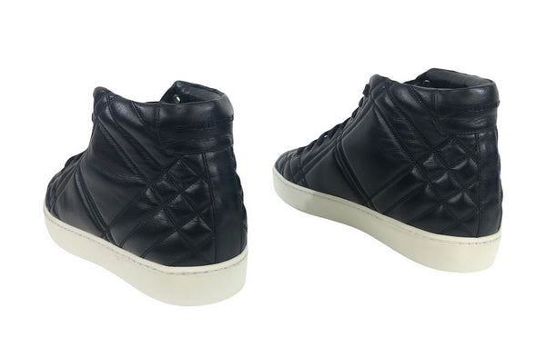 Black Quilted Leather High Tops Sneakers | Size 8