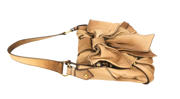 Tan Leather Small Sac Bow Shoulder Bag