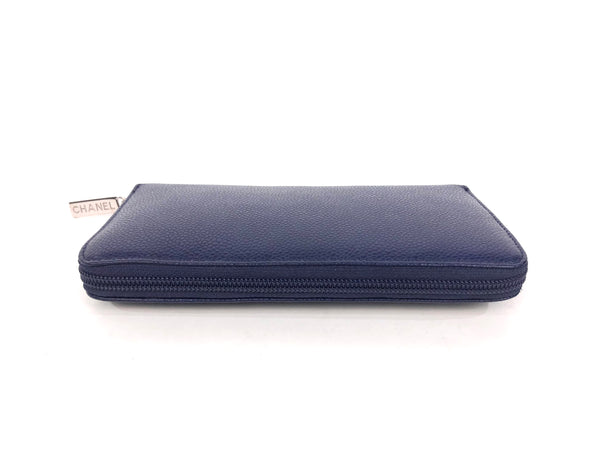 Navy Caviar Leather CC Timeless Zip Around Continental Wallet