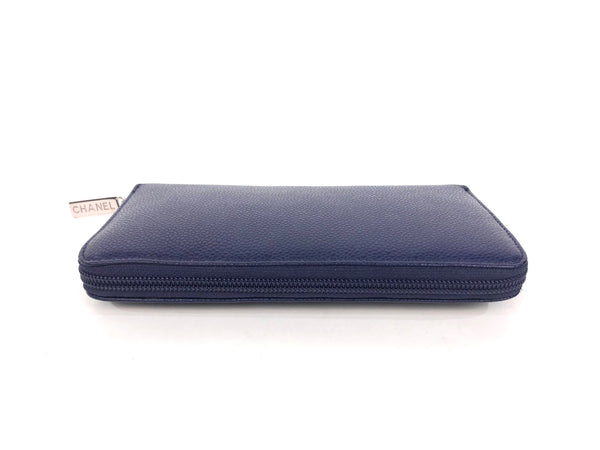 Navy Caviar Leather CC Timeless Zip Around Continental Wallet