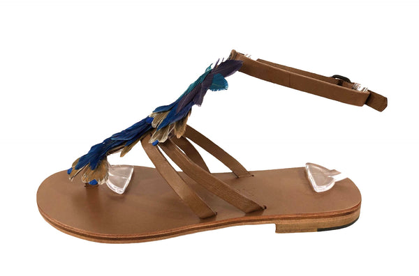 Exotic Feather Embellished Ankle Strap Sandal | Size US 7.5 - IT 38