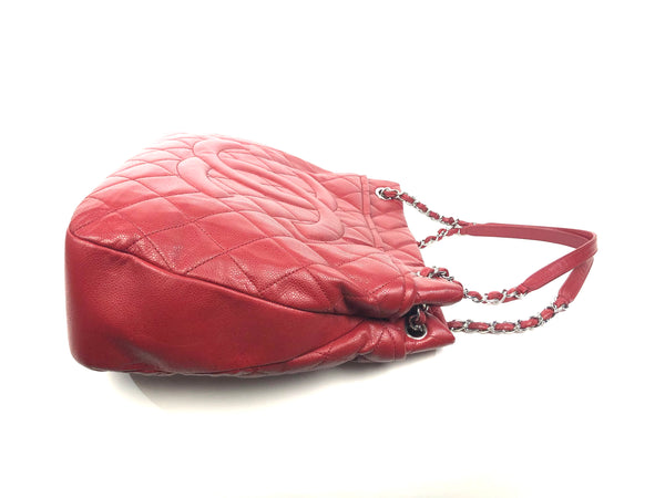 Red Soft Caviar Quilted Timeless CC Shopping Tote Large