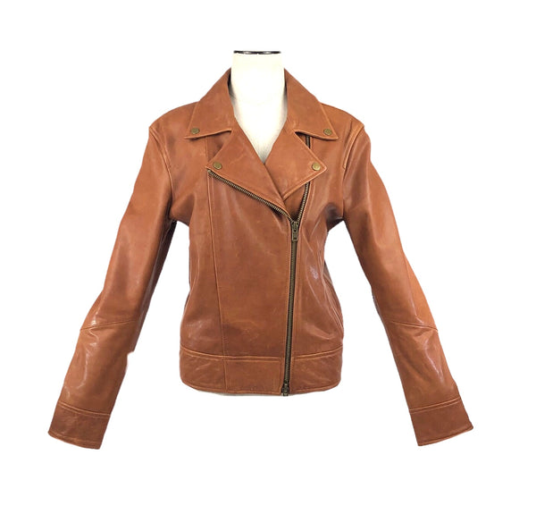 Flint Orange Leather Moto Jacket | Size M (6)