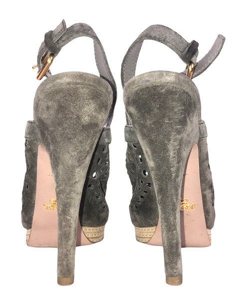 Grey Peep Toe Slingback Heels | Size 8.5 - IT 38.5