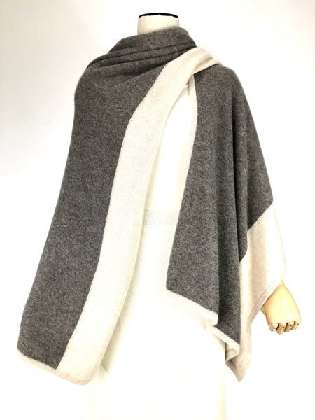 Cream and Grey Reversible Cashmere Ruana Wrap | One Size