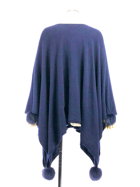 In Cashmere | Royal Blue Cashmere Poncho Size L/XL