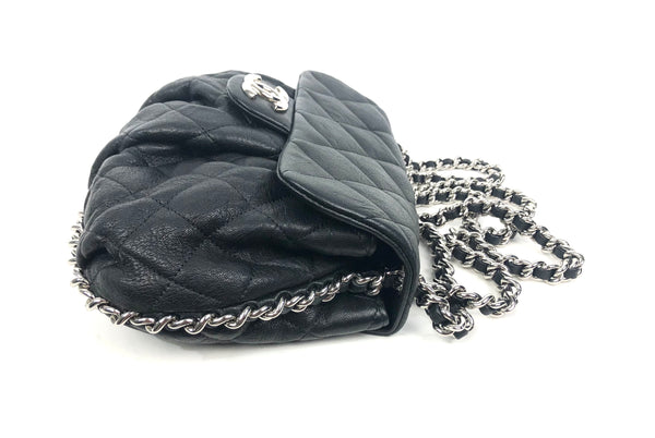 Black Medium Chain Around Goatskin Quilted Leather Crossbody Bag