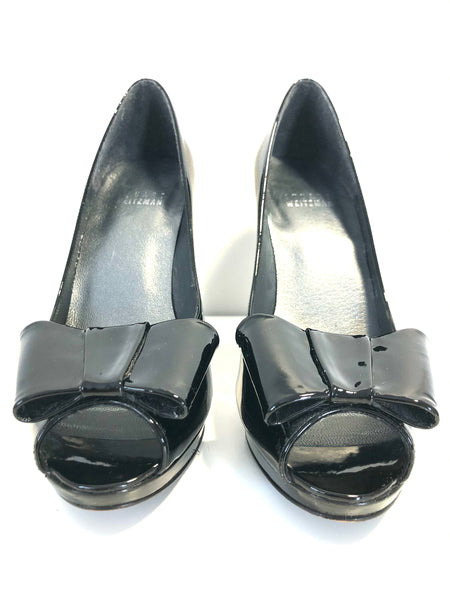 Peep Toe Bow Detailed Patent Leather Pumps | Size 5.5