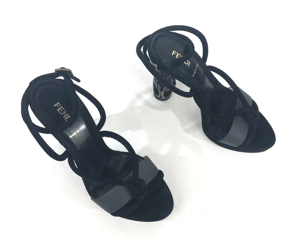 Black Suede with Chain Metal Covered Heel Sandal | Size US 6.5 - EU 36.5