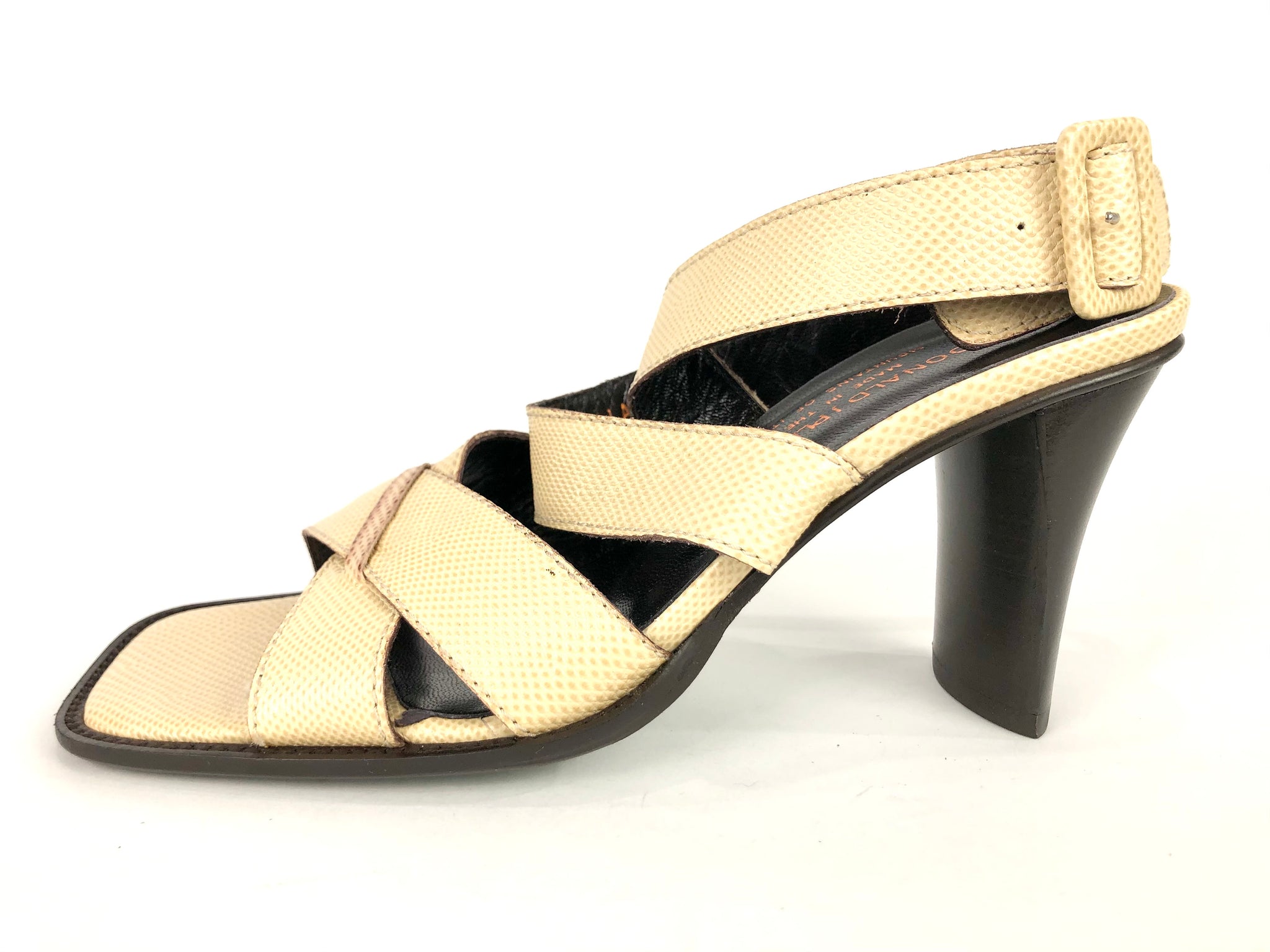 Vintage Beige 'Pialla' Snakeskin Heeled Sandals | Size 7.5