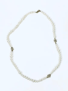 Faux Pearl with Brushed Gold Crystal Turnlock CCs Necklace