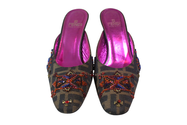 Fendi | Zucca Bead Embellished Mule Sz 6.5